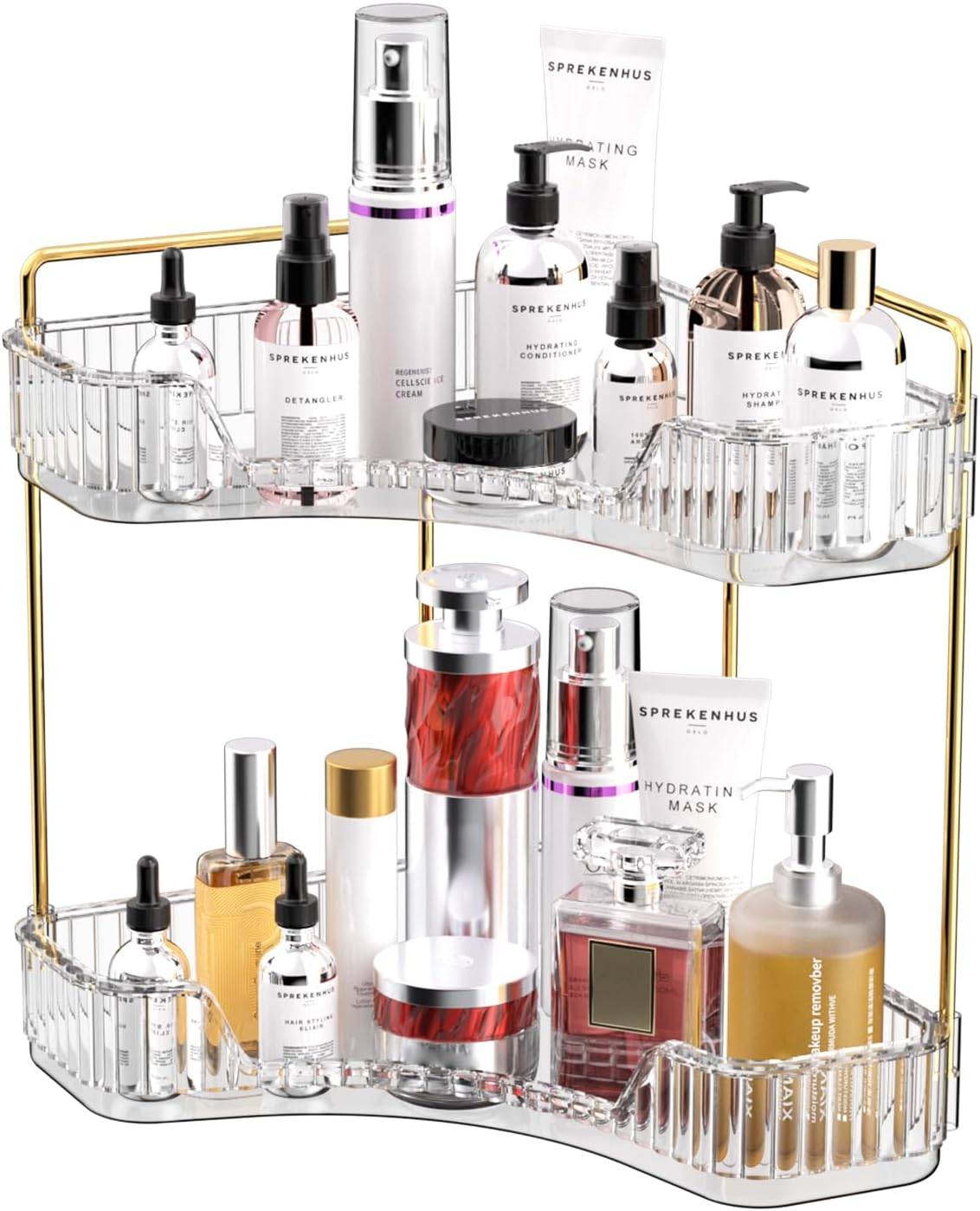 2-Tier Clear Bathroom Organize - Luxury Gold Skincare ulasan dan harga